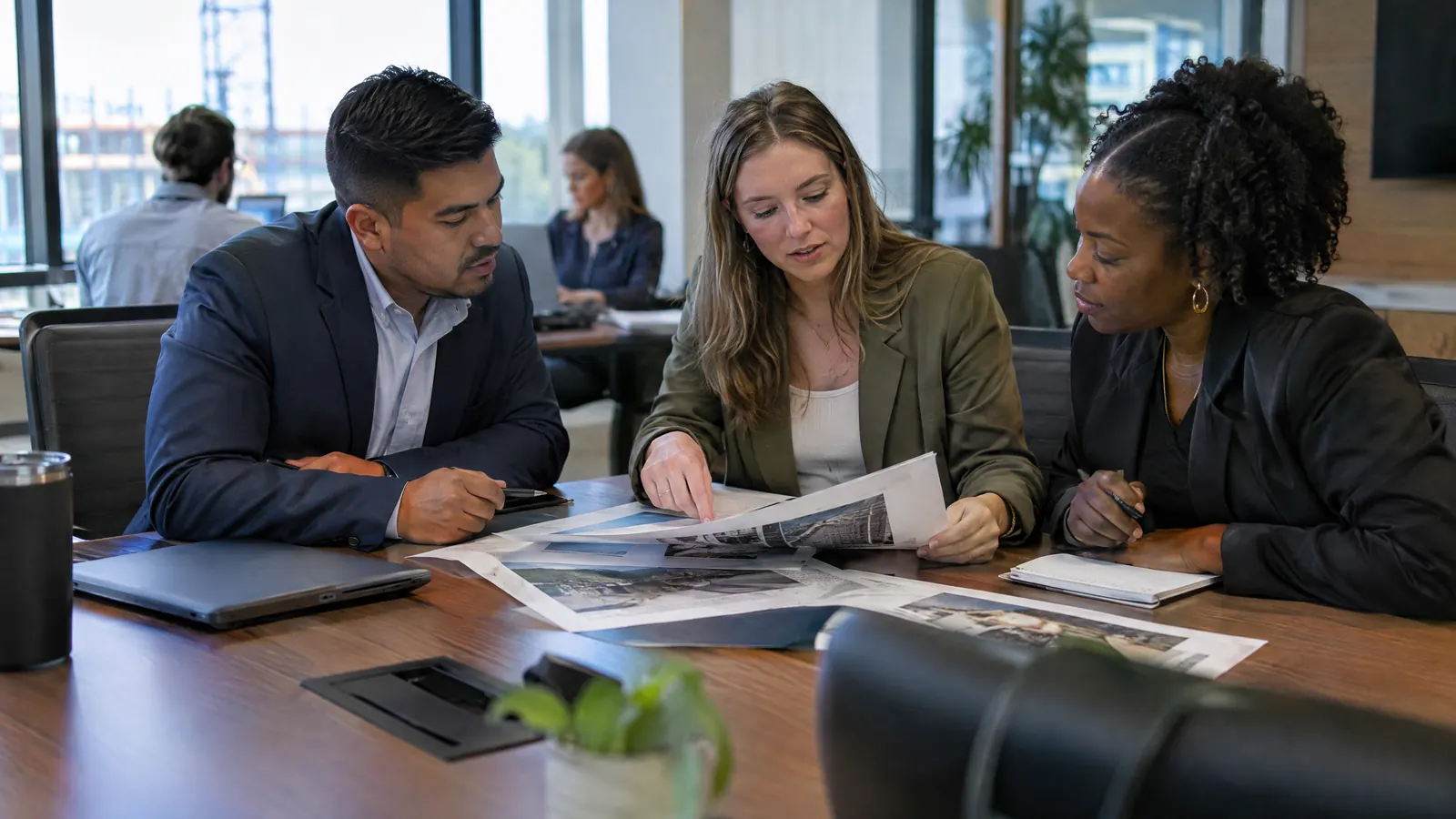 A construction company's marketing coordinator meeting with an agency