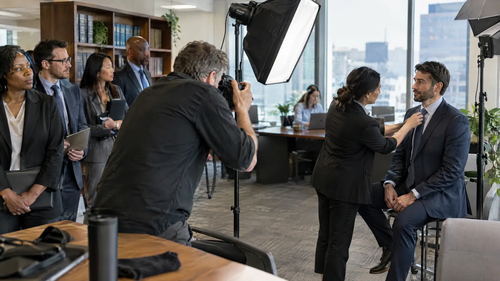 A corporate headshot session at a law firm's office