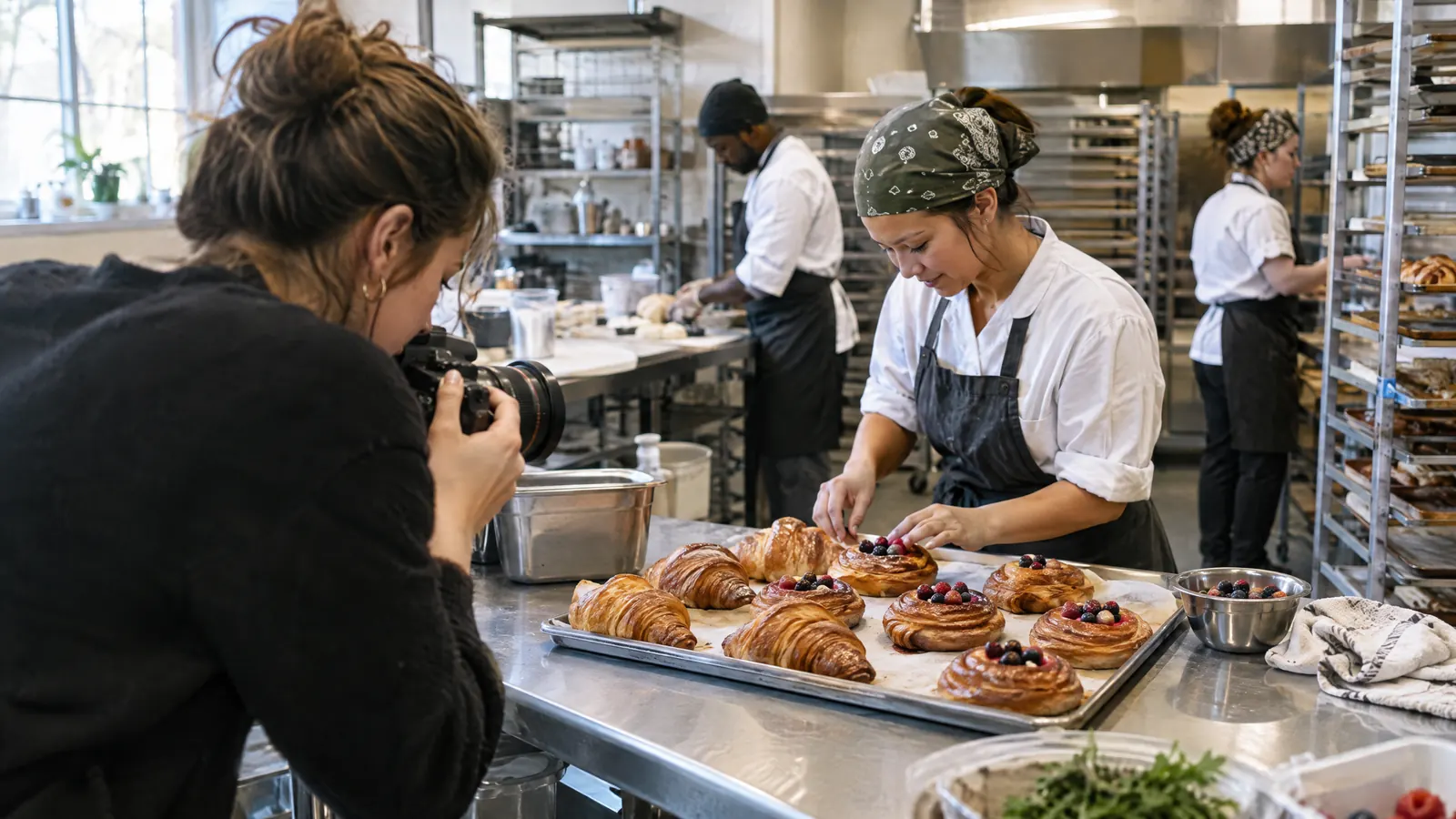 El equipo de una cadena de cafeterías fotografiando sus productos para redes