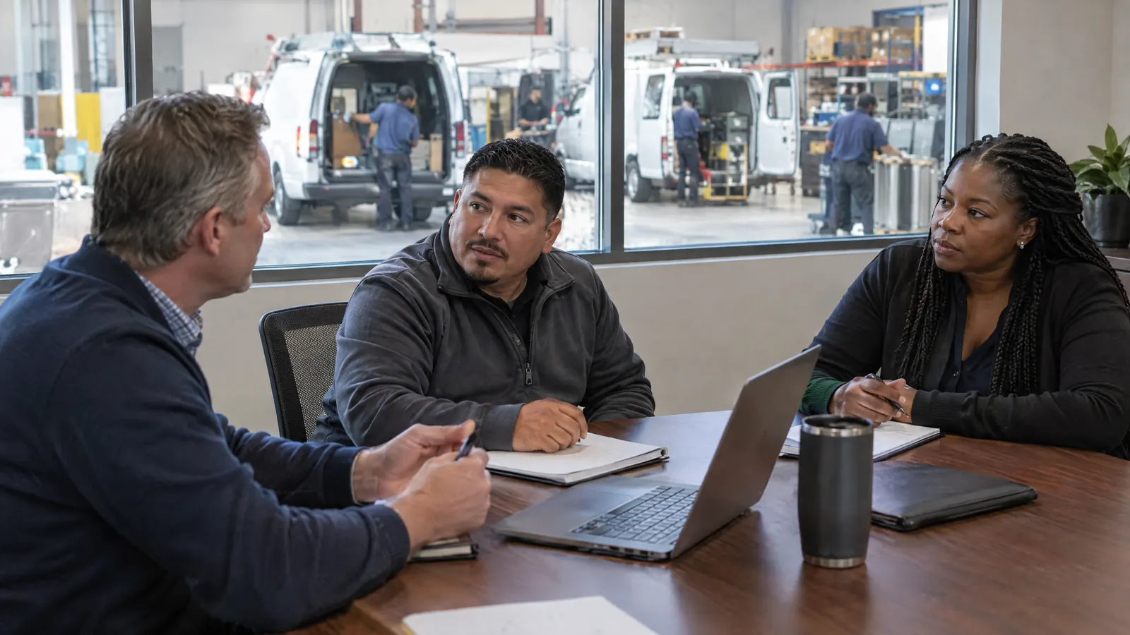 An HVAC company's leadership team in a meeting