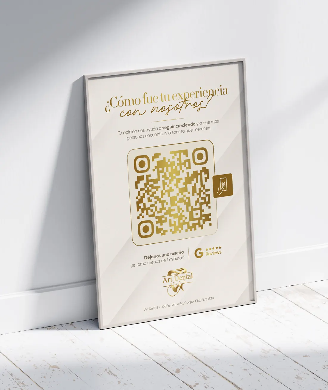 Art Dental Studio: Cartel con QR para opiniones en sus sedes