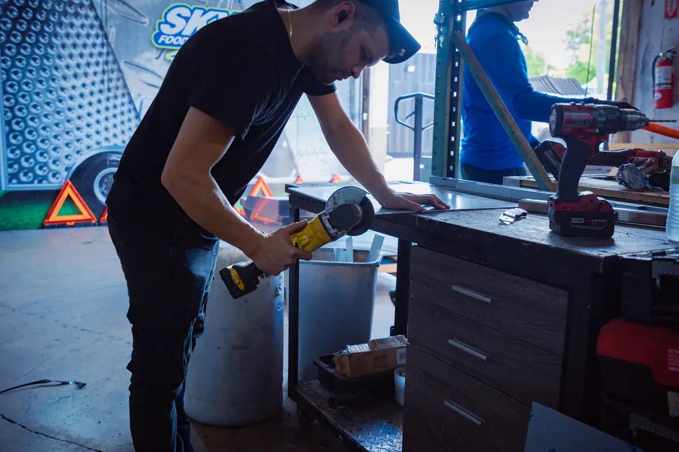 In the shop, building a food truck · SKY Food Trucks, work by Brito Marketing
