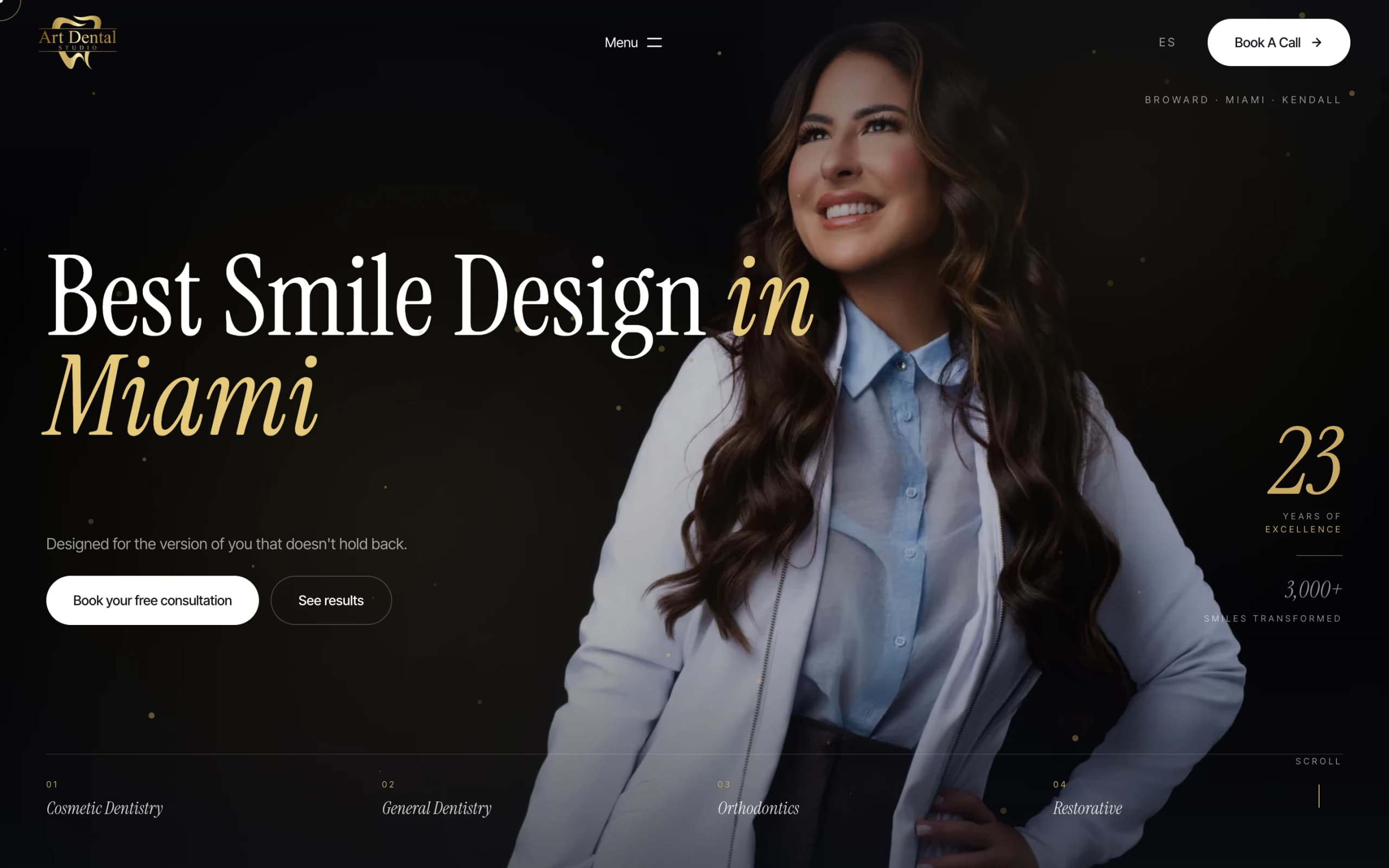 Portada de la web de Art Dental Studio en ordenador, diseñada y desarrollada por Brito Marketing