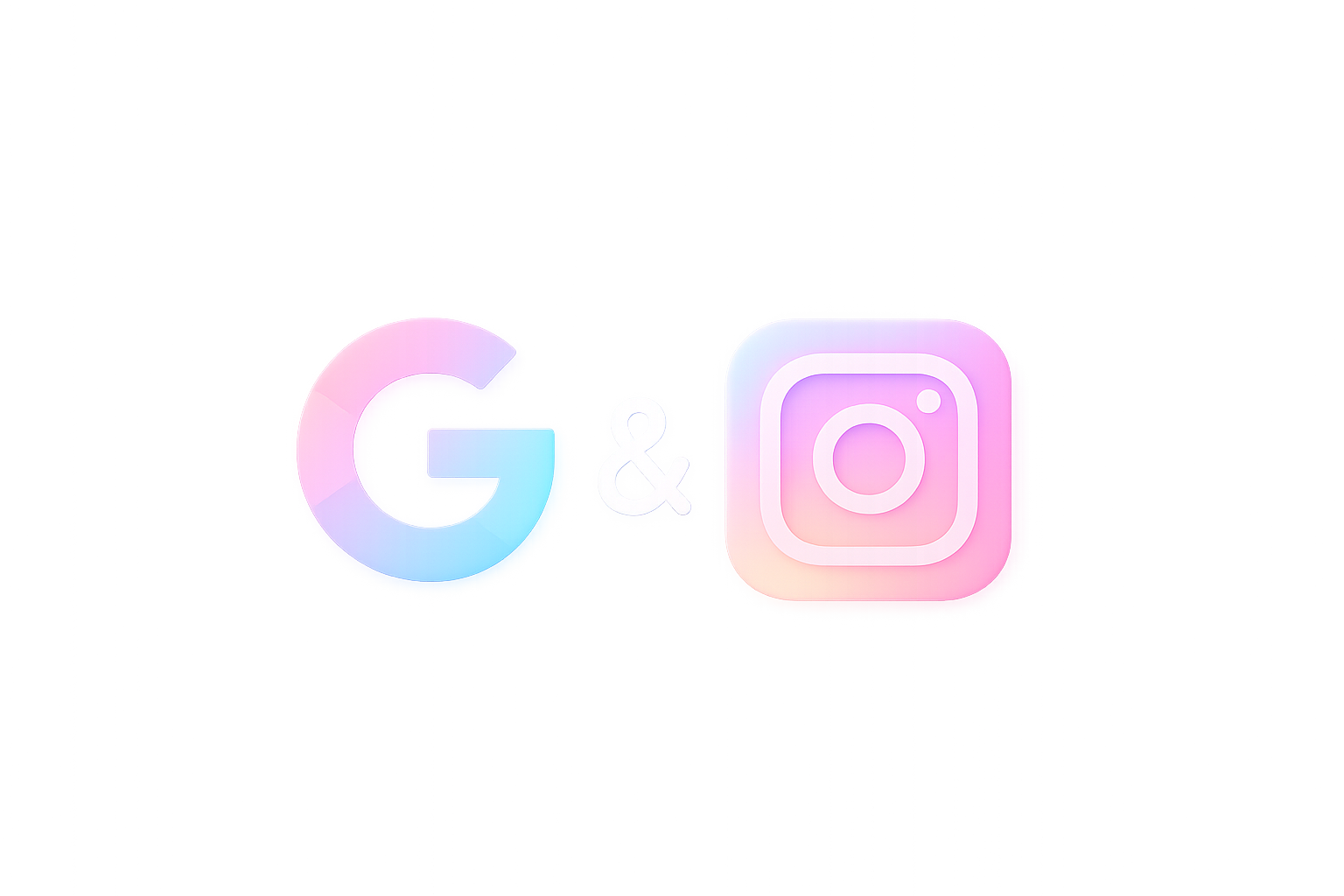 Imagen conceptual que muestra los logos de Google e Instagram con un diseño moderno y vibrante en estilo glasmorphism. Ideal para ilustrar temas sobre la indexación de publicaciones de Instagram en Google, visibilidad SEO en redes sociales o estrategias de posicionamiento de contenido visual.